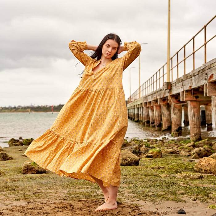 Set of 2 Cotton Maxi Dress Summer Dress Boho dressLong Boho Dress Block Print Mustard Price includes 2 Sizes S,M,L,XL BD9