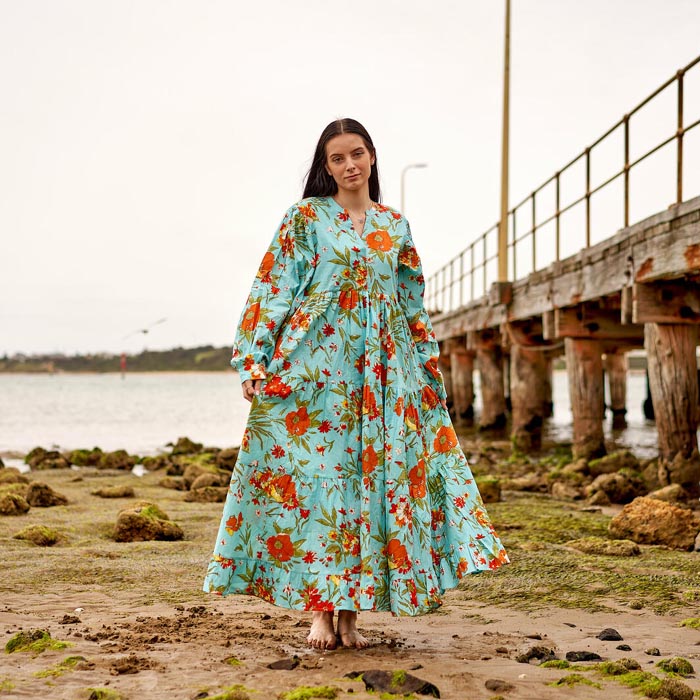 Set of 2 Cotton Maxi Dress Summer Dress Boho dressLong Boho Dress Floral Blues Price includes 2 Sizes S,M,L,XL BD3
