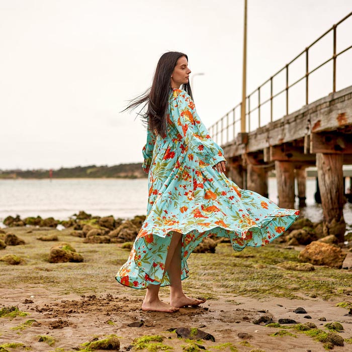 Set of 2 Cotton Maxi Dress Summer Dress Boho dressLong Boho Dress Floral Blues Price includes 2 Sizes S,M,L,XL BD3