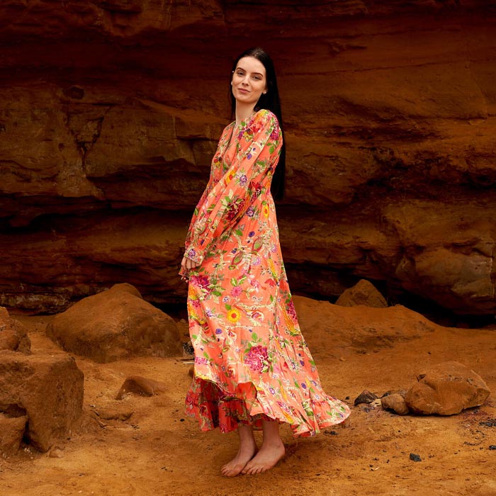 Set of 2 Cotton Maxi Dress Summer Dress Boho dressLong Boho Dress Floral Orange Price includes 2 Sizes S,M,L,XL BD12