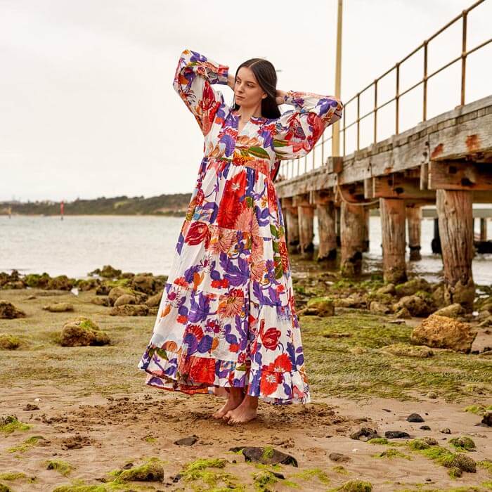 Set of 2 Cotton Maxi Dress Summer Dress Boho dressLong Boho Dress Floral Whites Price includes 2 Sizes S,M,L,XL BD6