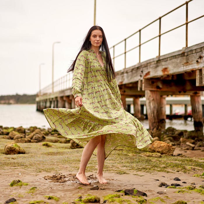 Set of 2 Cotton Maxi Dress Summer Dress Boho dressLong Boho Dress Green Tiger Print Price includes 2 Sizes S,M,L,XL BD2