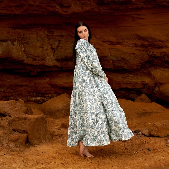 Set of 2 Cotton Maxi Dress Summer Dress Boho dressLong Boho Dress Mint leaves Price includes 2 Sizes S,M,L,XL BD18