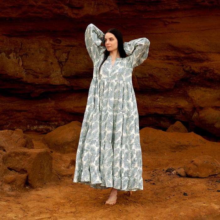 Set of 2 Cotton Maxi Dress Summer Dress Boho dressLong Boho Dress Mint leaves Price includes 2 Sizes S,M,L,XL BD18