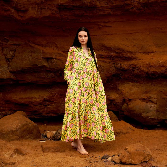 Set of 2 Cotton Maxi Dress Summer Dress Boho dressLong Boho Dress Mustard Price includes 2 Sizes S,M,L,XL BD14