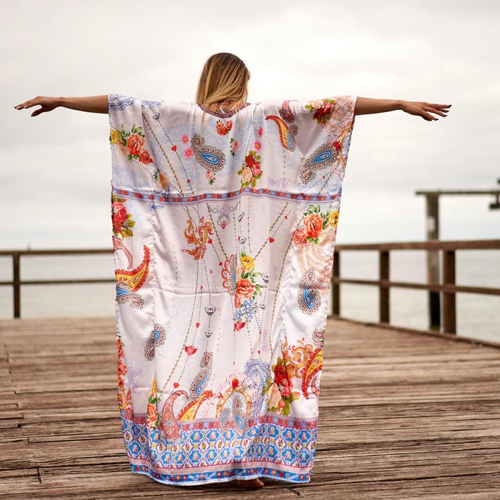 Silk Blend kaftan for women Long Caftan Resort Wear Vacation Beach Dress Boho Silk Dress Kaftan Floral SK07
