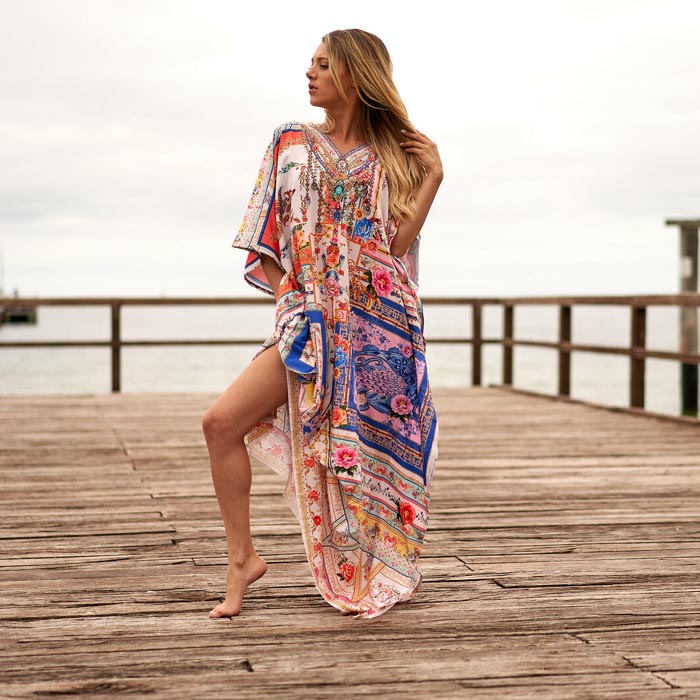 Silk Blend kaftan for women Long Caftan Resort Wear Vacation Beach Dress Boho Silk Dress Kaftan Floral SK08