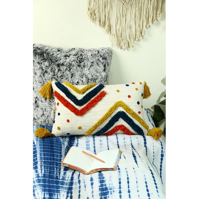 Tassels Linen Cushion Cover 30x50cm Beige Pillow Cover Handmade Boho rustic decor cream Moroccan Cushions Hand Tufted Cushion Lumbar Pillow CC189