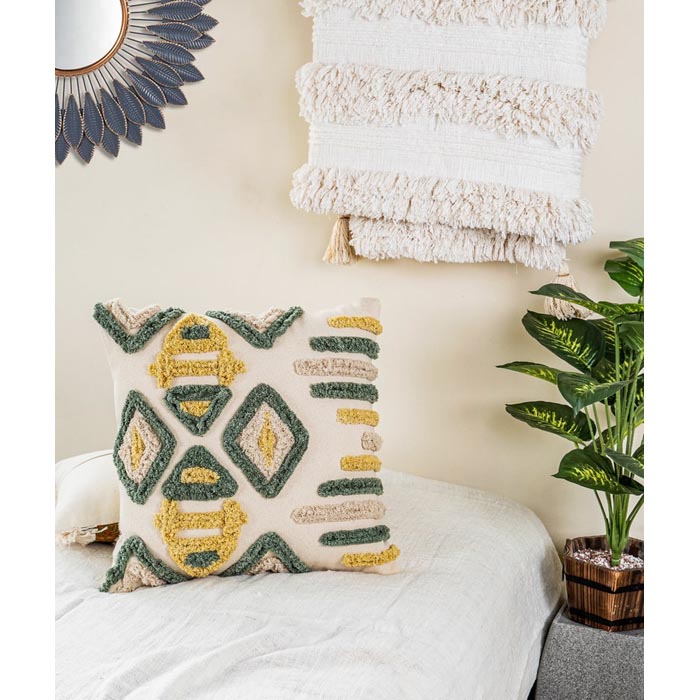 Tassels Linen Cushion Cover 50x50cm Beige Pillow Cover Handmade Boho rustic decor cream Moroccan Cushions Hand Tufted Cushion Lumbar Pillow CC207