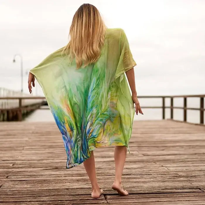 Silk Blend kaftan for women Long Caftan Resort Wear Vacation Beach Dress Boho Silk Dress Kaftan Floral SK09