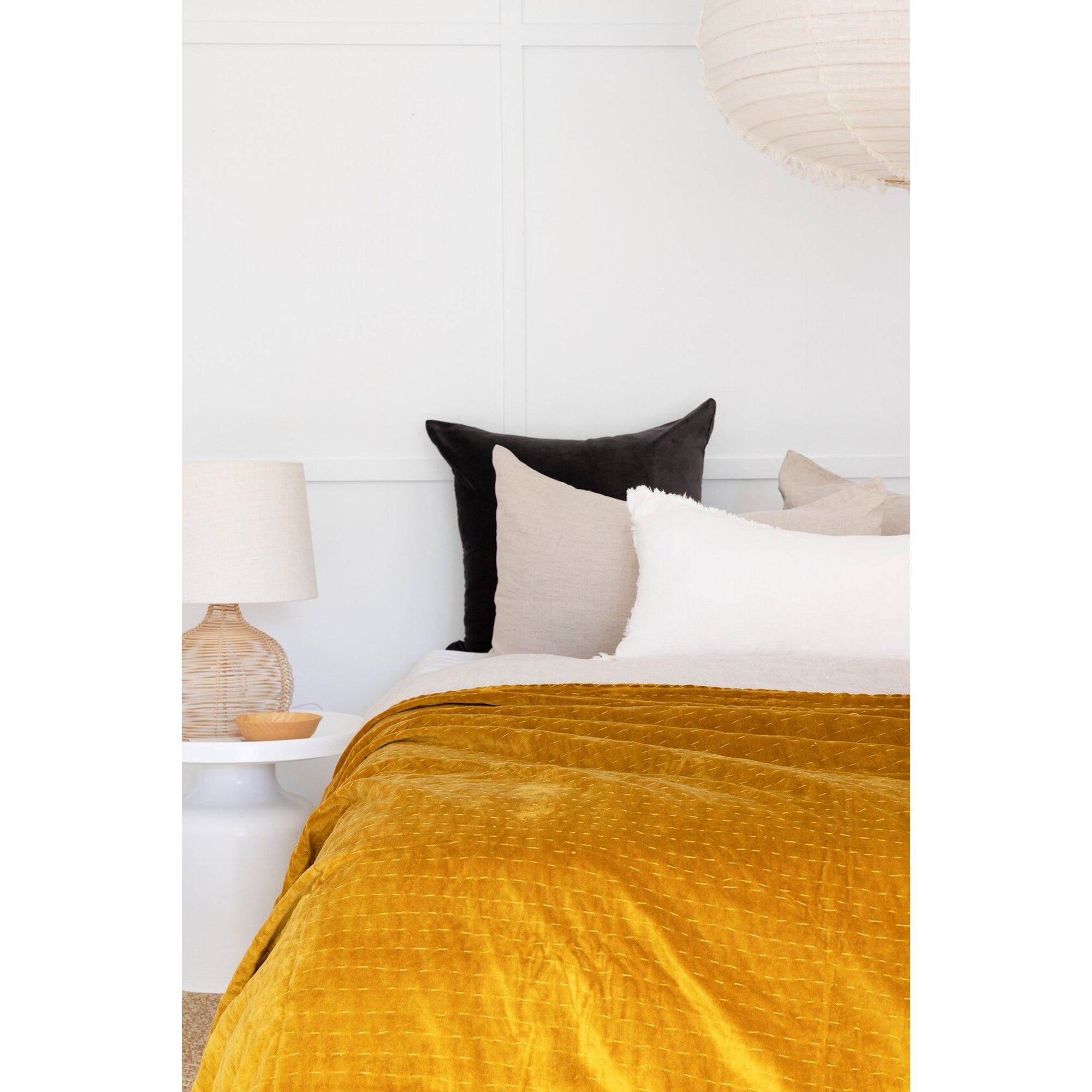 Velvet Kantha Quilt Bedspread Boho Cotton Throw Quilt Handmade Gift - Mustard