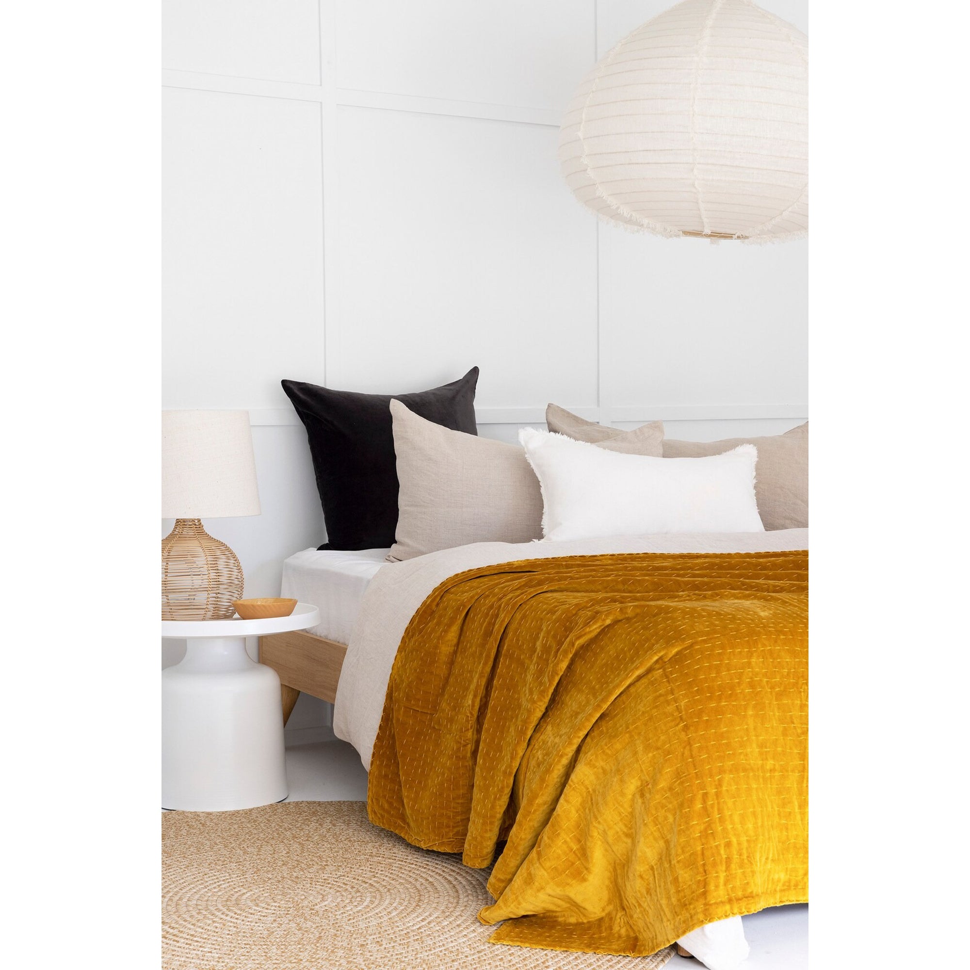 Velvet Kantha Quilt Bedspread Boho Cotton Throw Quilt Handmade Gift - Mustard