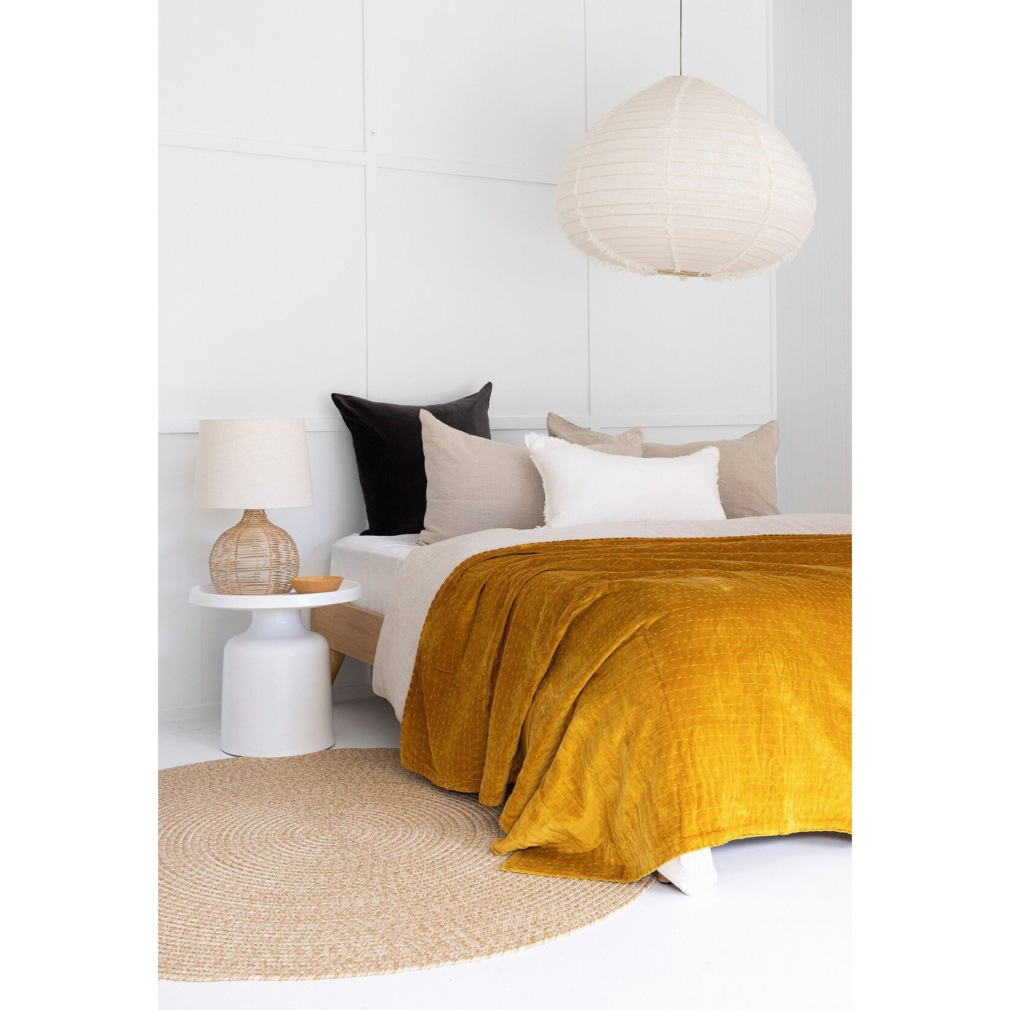 Velvet Kantha Quilt Bedspread Boho Cotton Throw Quilt Handmade Gift - Mustard