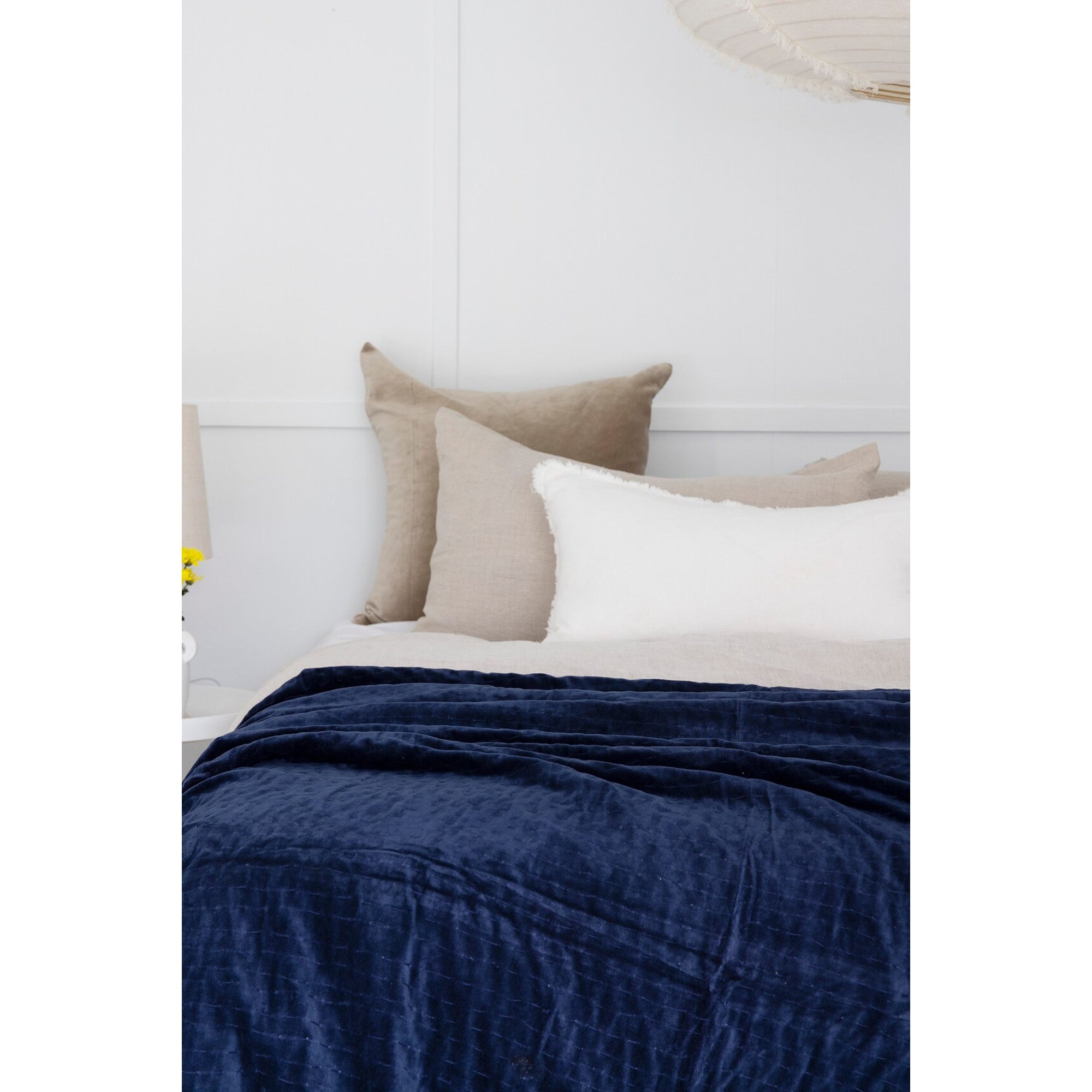 Boho Cotton Velvet Kantha Bedspread Throw Quilt Handmade Gift-NAVY