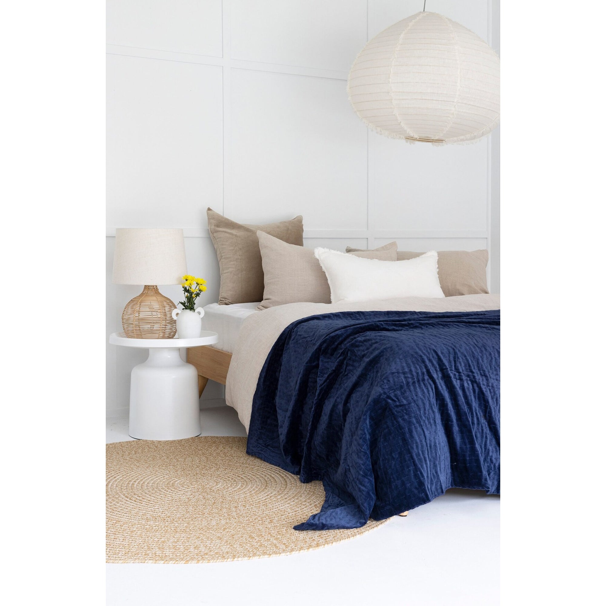 Boho Cotton Velvet Kantha Bedspread Throw Quilt Handmade Gift-NAVY