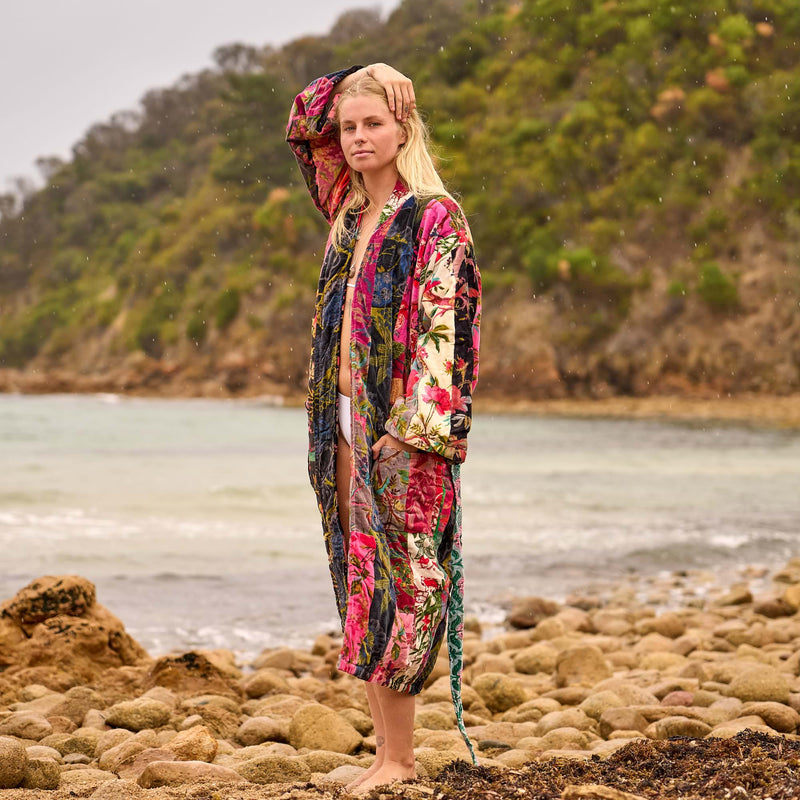 Velvet Bloom Kimono Robe - Boho Luxe Floral Wrap for Endless Wanderlust