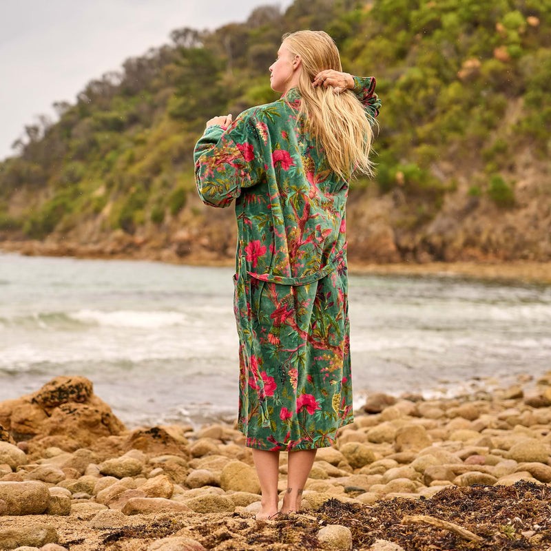 Lush Bohemian Floral Velvet Robe - Chic Oasis Wear