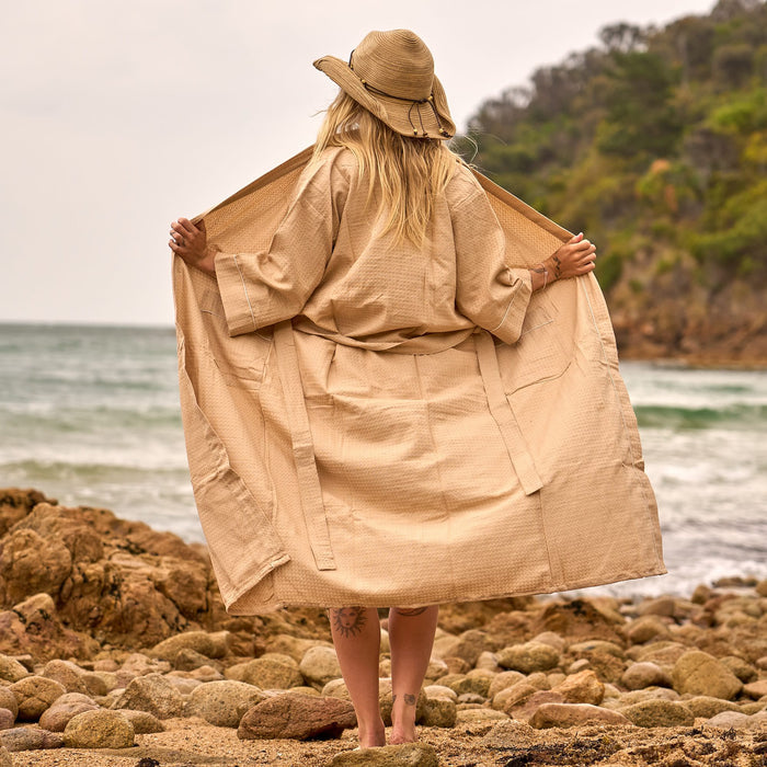 Sand Luxe Waffle Cotton Kimono Robe