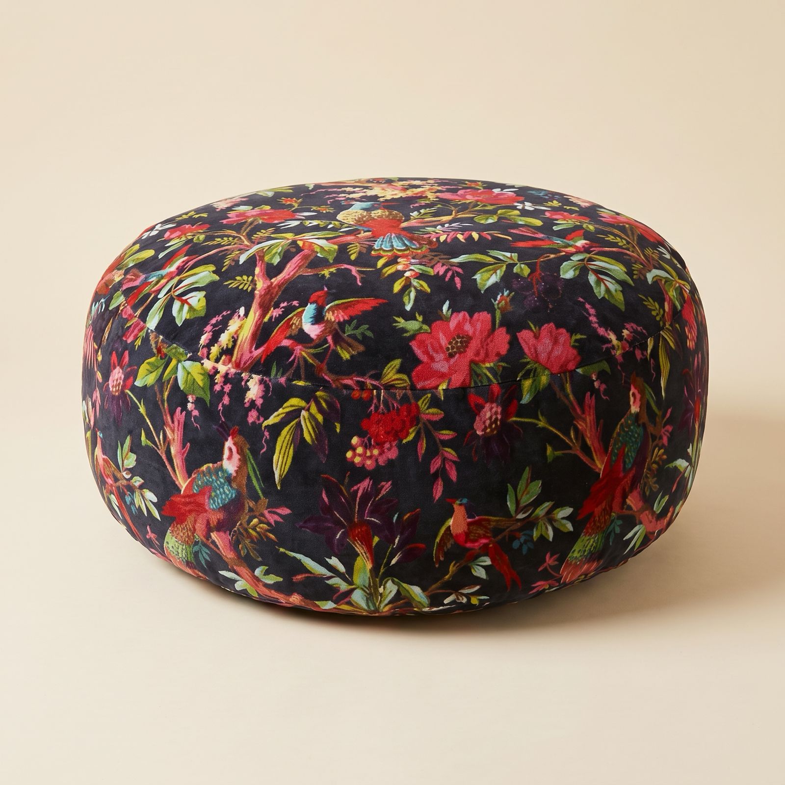 Bird floral ottoman cushion pouf for relaxed floor seating