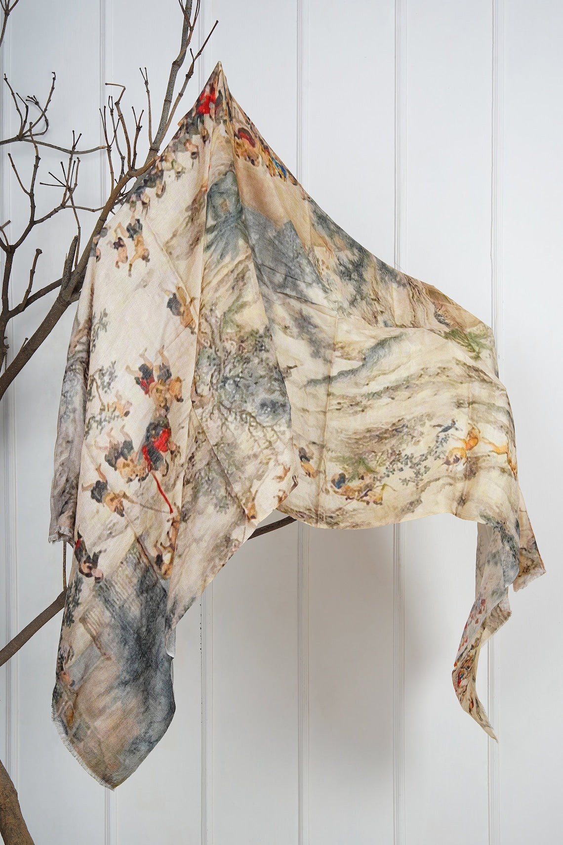 Silk Modal Scarf, long all season scarf in luxurious fabric blend, shawl and wrap, accessories for women, gifts for her, summer scarf, shawl - Beige/Grey