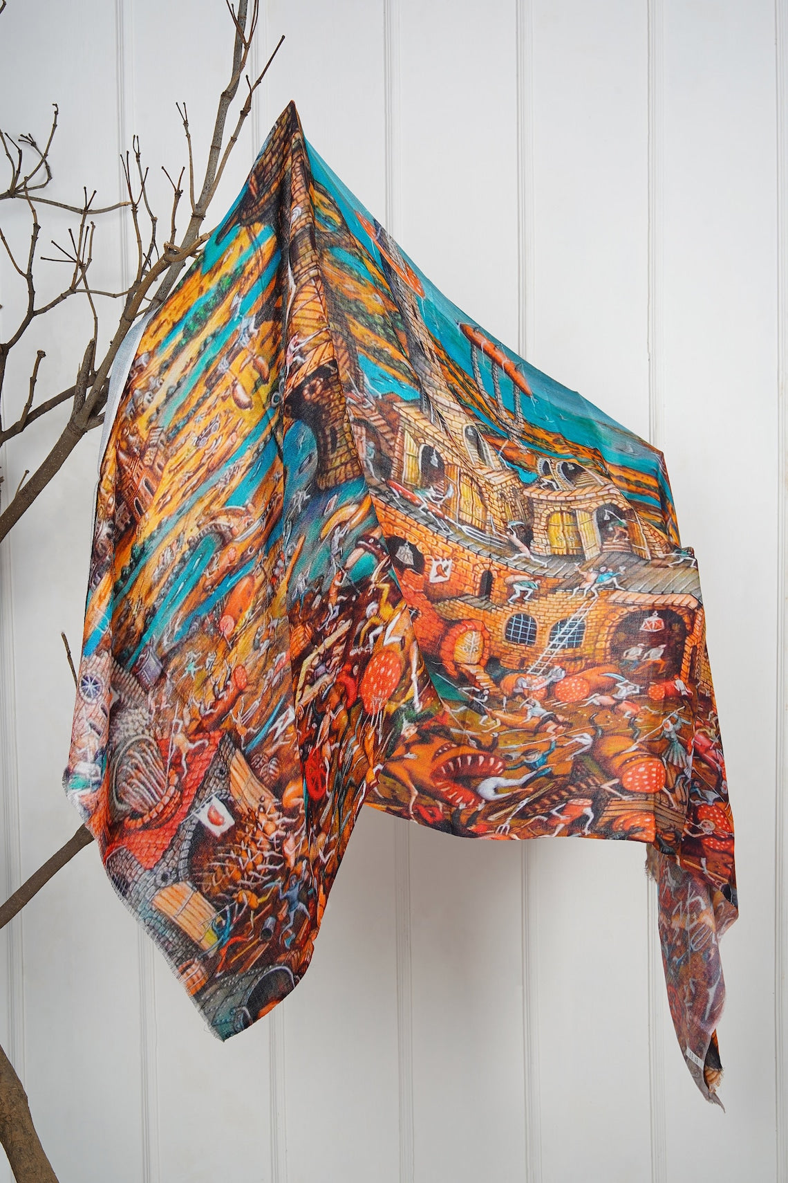 Silk Modal Scarf, long all season scarf in luxurious fabric blend, shawl and wrap, accessories for women, gifts for her, summer scarf, shawl - Brown/Blue