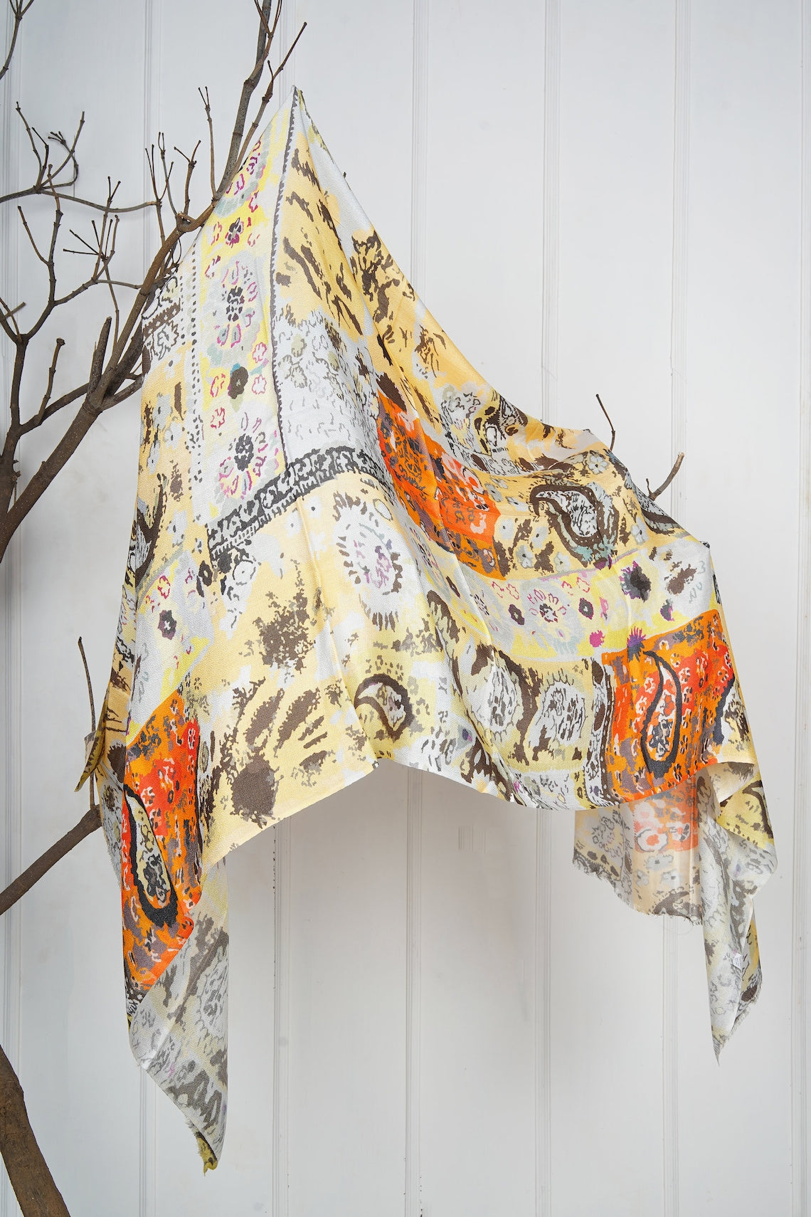 Silk Modal Scarf, long all season scarf in luxurious fabric blend, shawl and wrap, accessories for women, gifts for her, summer scarf, shawl - White/Yellow