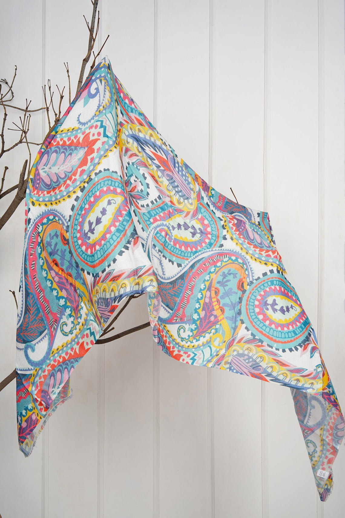 Silk Modal Scarf, long all season scarf in luxurious fabric blend, shawl and wrap, accessories for women, gifts for her, summer scarf, shawl - White/Blue