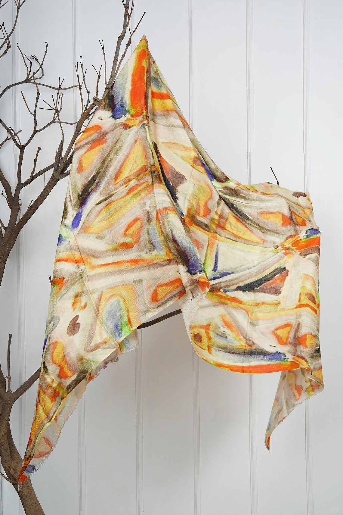 Silk Modal Scarf, long all season scarf in luxurious fabric blend, shawl and wrap, accessories for women, gifts for her, summer scarf, shawl - Yellow/Cream