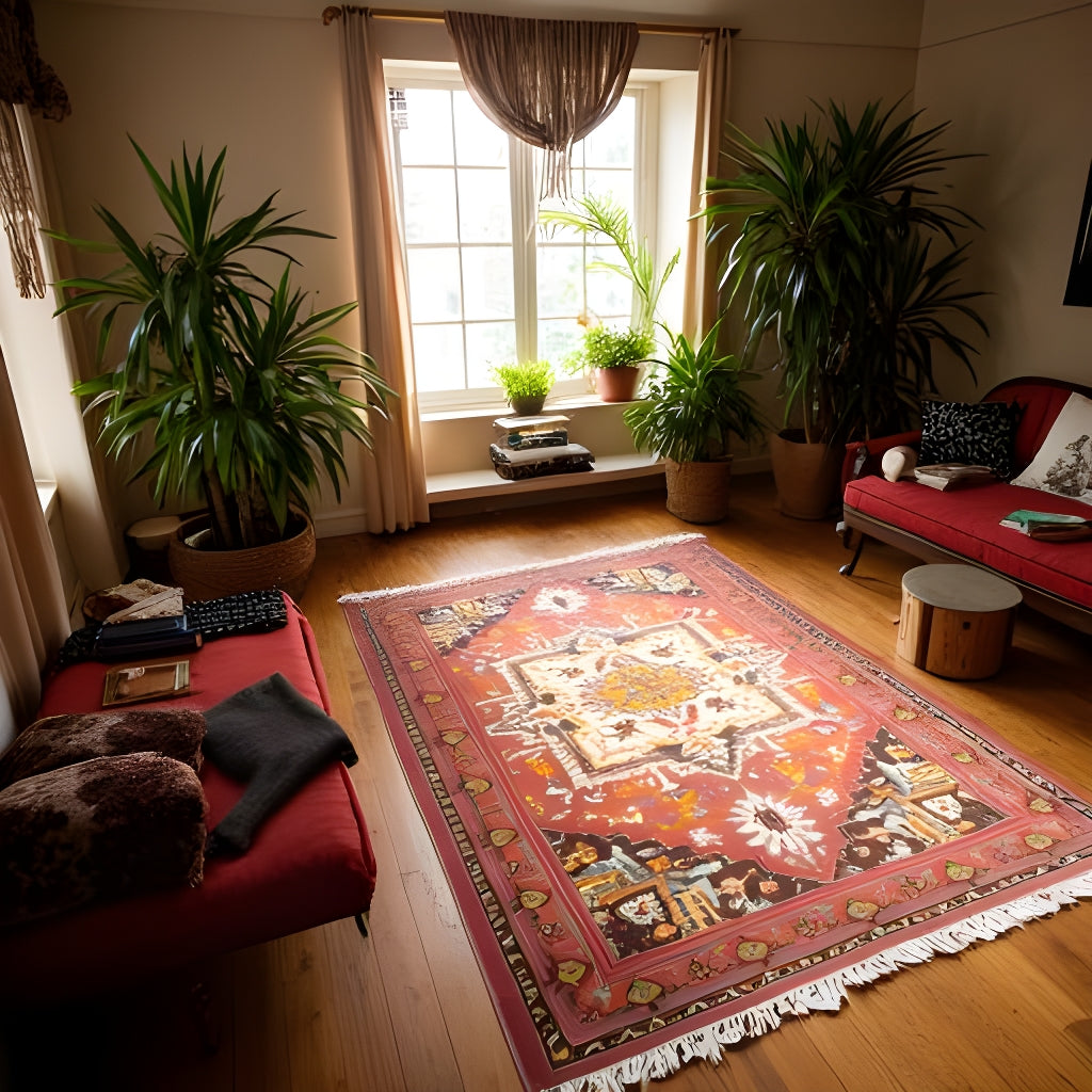 120x180cm vintage bohemian rug with terracotta and cream pattern